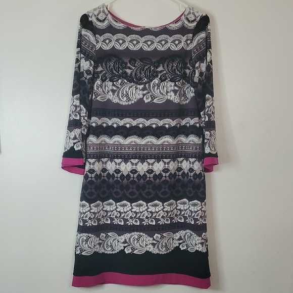 Eliza J Black White Dress Size 10 Pink Hems Wedding Guest Party Zip Back Closure - Picture 1 of 10